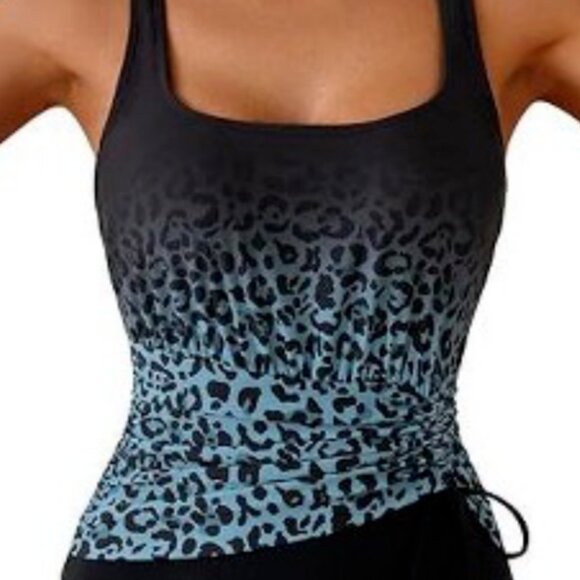 Eomenie. 1-piece swimsuit. Tummy Control. Ruched. Leopard/Blue Gradient. S - Picture 6 of 12